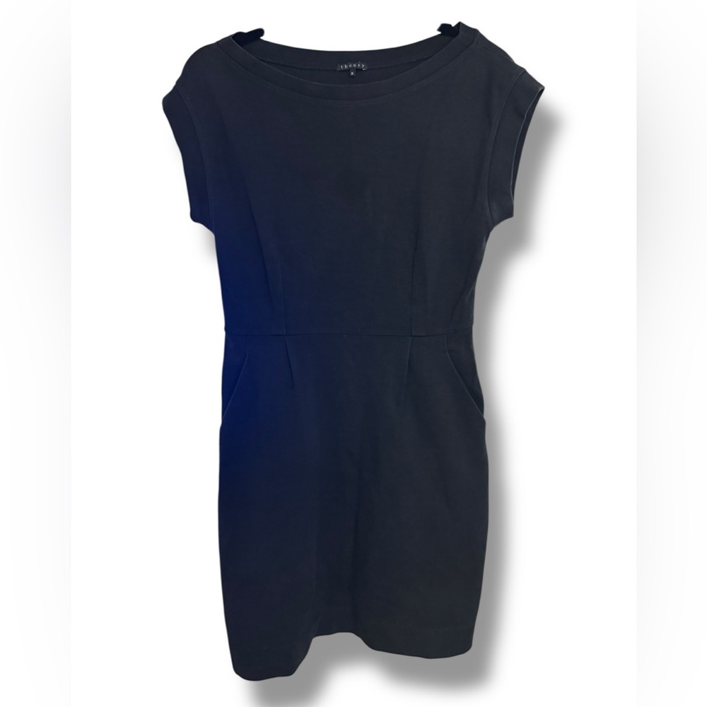 Theory Classic Black Stretch Cap Sleeve Mini Dress Sz M EUC